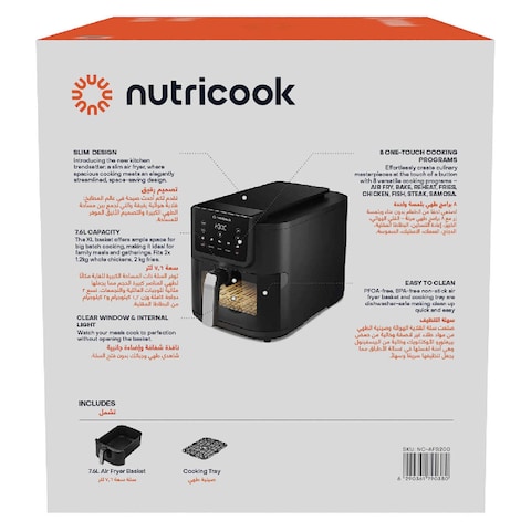 Nutricook Slim Air Fryer NC-AFS200 Black Extra Large 7.6L