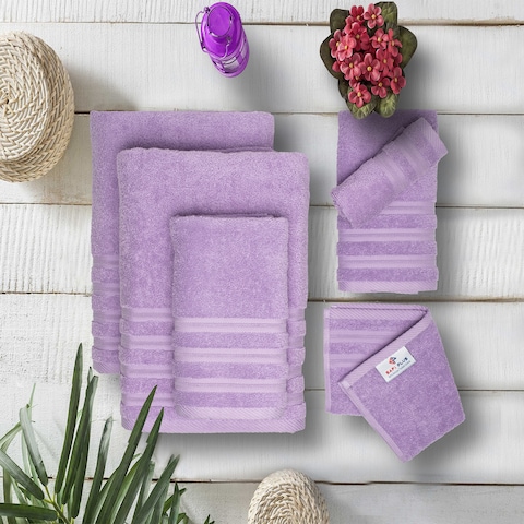 Safi Plus Luxury Hotel Quality 100% Turkish Genuine Cotton Towel Set, 2 Bath Towels 2 Hand Towels 2 Washcloths Super Soft Absorbent Towels for Bathroom &amp;amp; Kitchen Shower - Lilac Purple