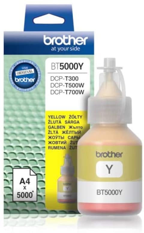 Brother Genuine Bt5000Y Ultra High Yield Yellow Ink Bottle For Ink Tank Printers, 5 X 12.2 X 6.2 Cm, Bt5000Y, Bg-Bt5000Y