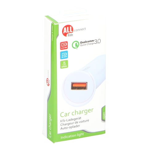 All Ride Connect Qualcomm 3.0 Quick Charge Car Charger 3.1A 18W 12-24V White