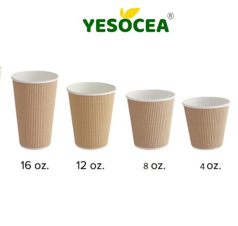 Yesocea [50 Cups] 12 oz. Kraft Disposable Coffee Cups - Triple Wall Ripple Paper Cups for Tea, Drinks To-Go