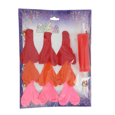 Heart Shaped 9 Baloons with Pump