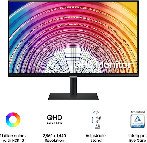 Samsung 32-Inch WQHD Monitor 75Hz, Hdmi, Display Port, HDR10, USB3.0 Hub, Height Adjustable Stand - LS32A600NWMXUE