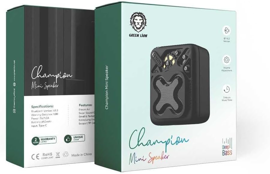 Green Lion Retro Champion Mini Speaker - Variety Design, Remote Shutter, Handheld Size, Louder Sound, Small Butheavy Duty (Black)