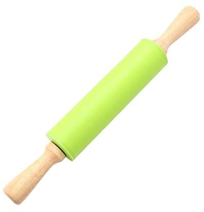 Generic Silicone Non-Stick Rolling Pin Wooden Handle Flour Dough Pastry Roller Baking Tools
