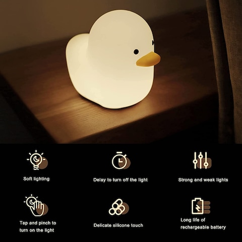 Aokpsrt Silicone Duck Night Light For Kids Rechargeable Nursery Bedside Lamp With Touch Sensor &amp; Timer Setting Breastfeeding