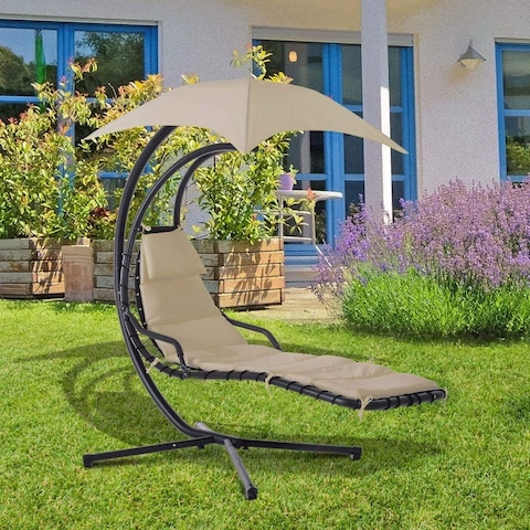 Yulan Hanging Chaise Sun Lounger Chair Air Porch Hammock Swing Chair Stand 265LBS Capacity Khaki JHA S100 100