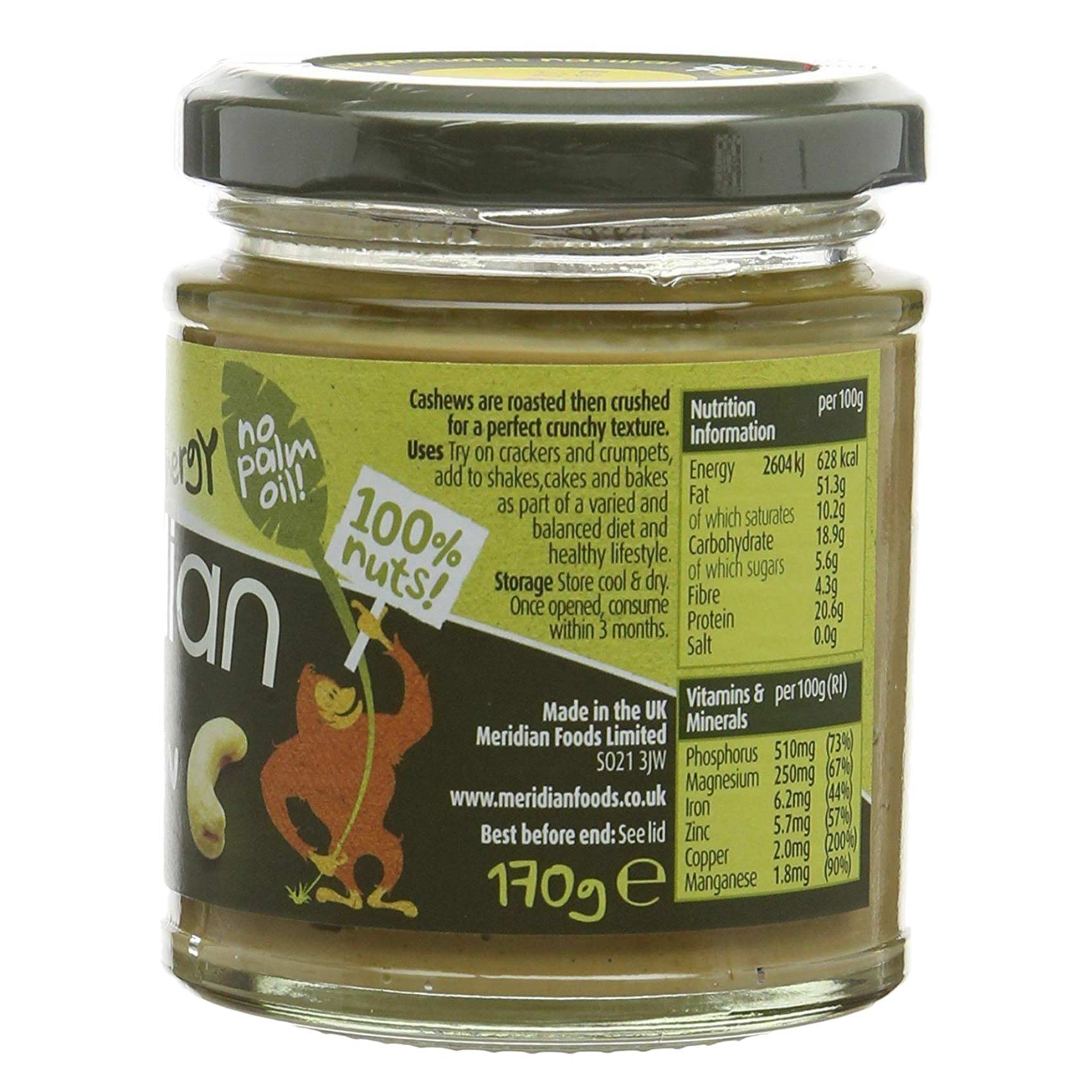 Meridian Cashew Butter Crunchy Natural 170 Gram product thumbnail 2