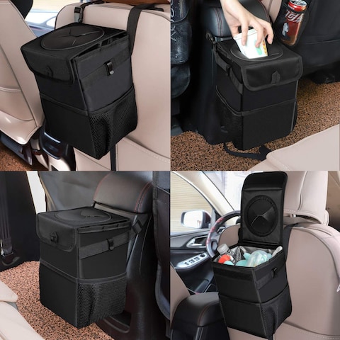 Car Trash Cans With Lid, Multipurpose Garbage Bag And 3 Storage Pockets, Portable Accessories/Toy/Car Organizer, 100% Waterproof Leak-Proof For Truck, Minivan &amp; Vehicle