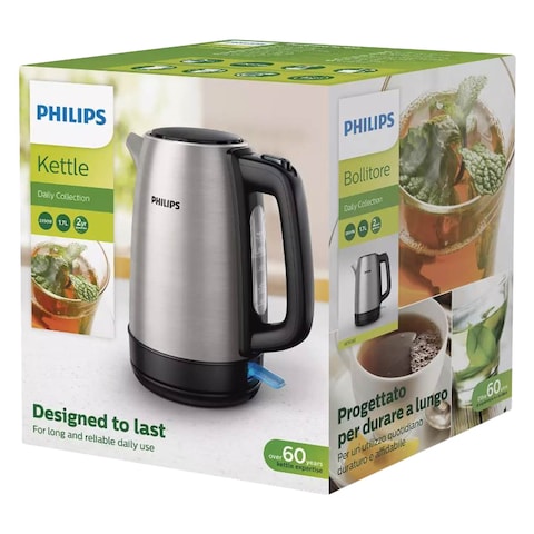 Philips Metal Kettle, Spring Lid, Light Indicator, 1.7 L, HD9350/92, Stainless Steel