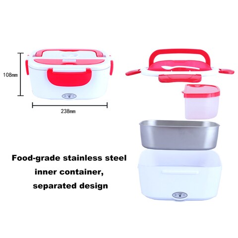 Decdeal - Multifunctional Portable Electric Heating Lunch Box Food Heater Food Warmer with Removable Stainless Steel Container for Home Office(EU-Plug)