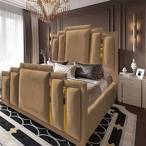 إن هاوس باريس هيكل سرير منجد بالمخمل - نفر ونص - 200×160 سم - بيج