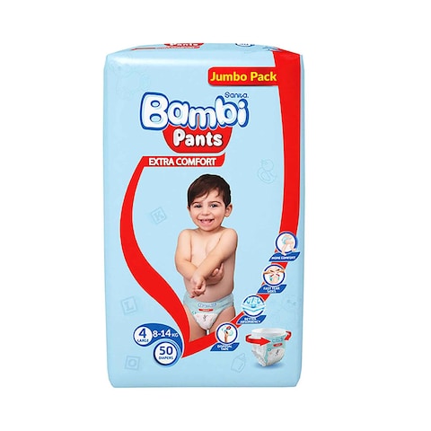 Sanita Bambi Diaper Pants Jumbo Pack Large Size 4 9-12 Months 50 Count 8-14 kg