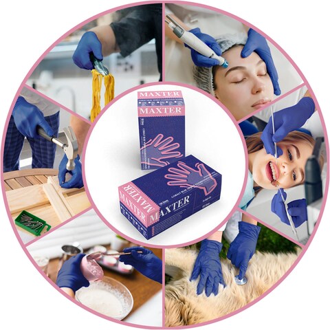 MAXTER Cobalt Blue Nitrile Gloves - Medical Exam, Powder Free, Work, Lab, Safety &amp; Security Equipment, Disposable Gloves, 100 pcs per box, 2.2 Mil (3.0g) Small (S)