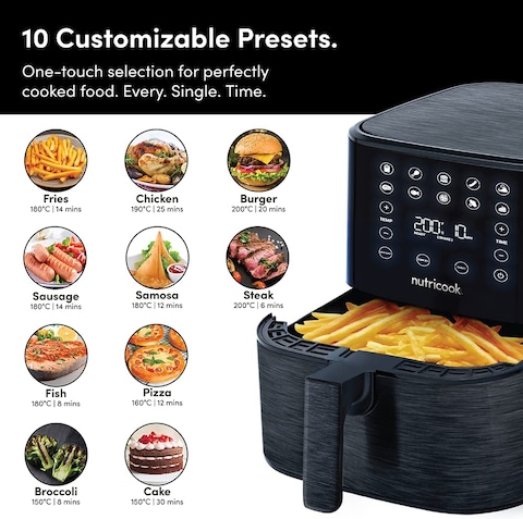 Nutricook Air Fryer 2, 1700 Watts, Digital Control Panel Display, 10 Preset Programs With Built-In Preheat Function, 5.5 Liter Black, 2 Years Warranty, Af205K