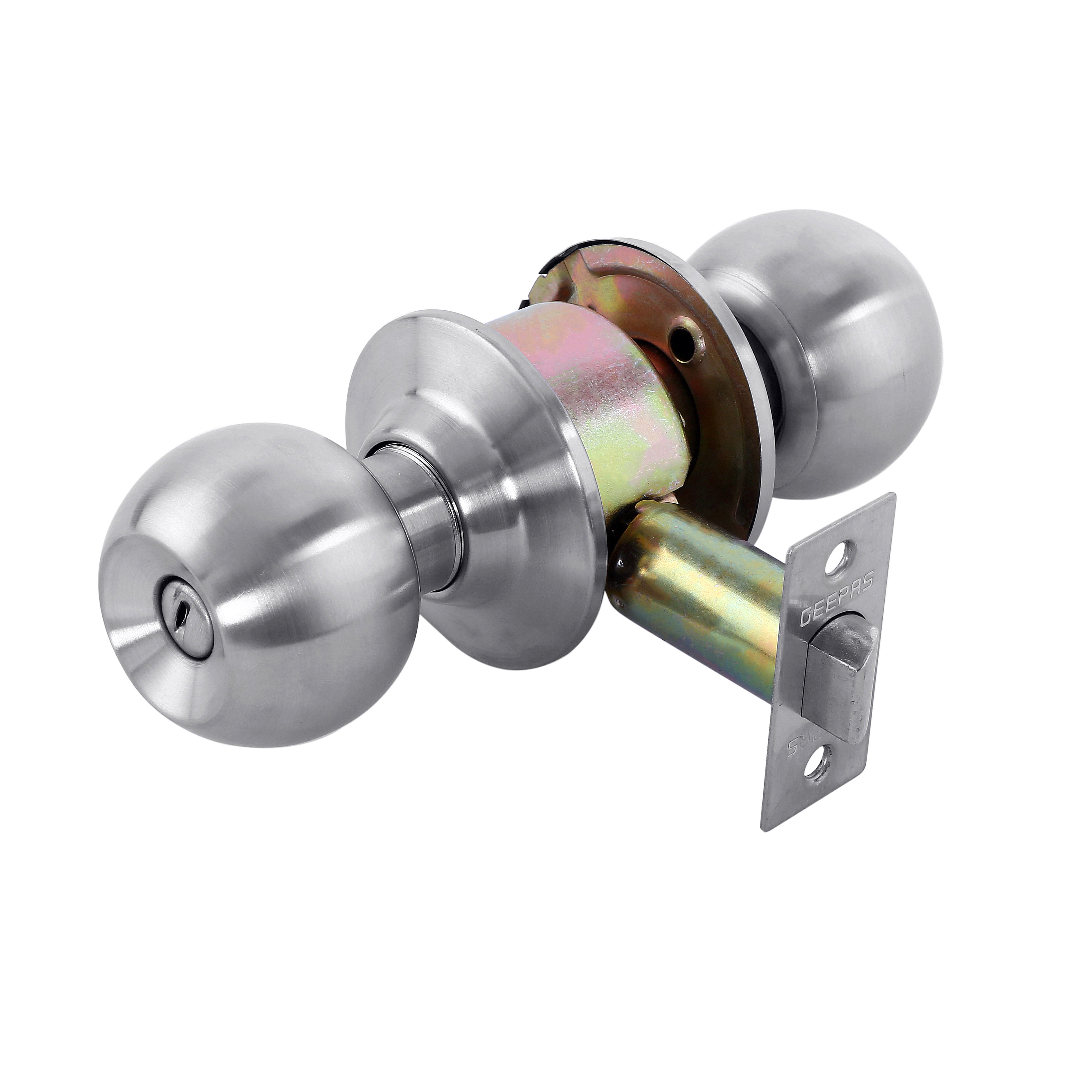 Geepas Ghw65027 Stainless Steel Cylindrical Lock - Security Lock | 53 Mm 304 Stainless Steel Knobs With Latch Bolt, Stricker &amp; Screws With Keyless Operation | Ideal For Bedroom, Bathroom And More