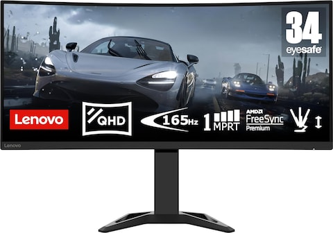 Lenovo 34 Inch Curved Wide QHD VA 165Hz 0.5ms Gaming Monitor With HDMI 2.0, DP, Raven Black G34W-30