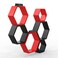 Hexagonal Shape Wooden Floating Wall Shelves (Set of 6, Red & Black)