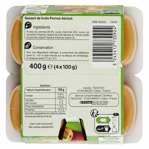 Carrefour Apple Apricot Fruit Compote 100g x Pack of 4