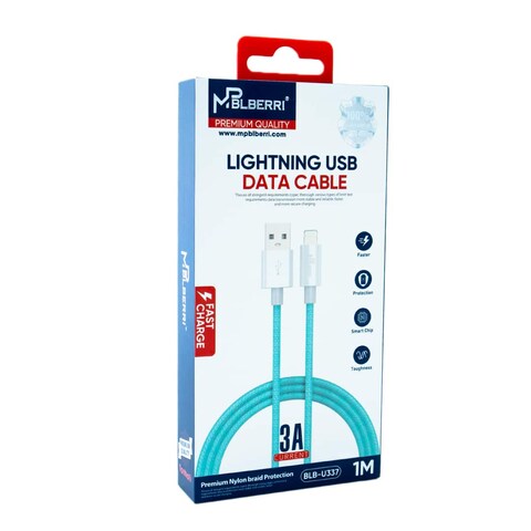 mpBLBERRI BLB-U337 Lightning USB Data Cable 1 Meter, White &amp; Purple