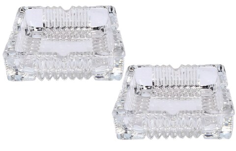 Lavish Glass Ashtray Simple And Clear Ashtrays For Home Office Cafes Hotels Outdoor Use, Decorative Cute Pretty Ash Holders (2-Piece (10.5 cm) Square)
