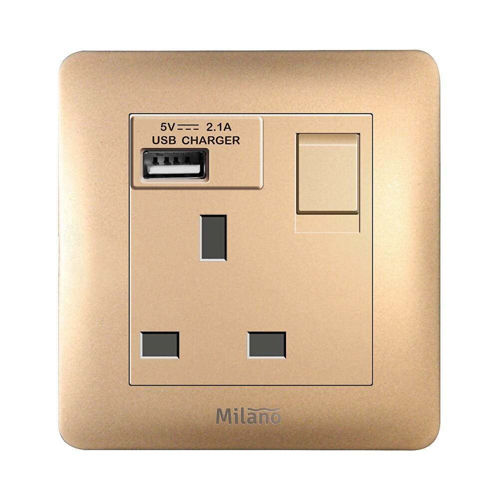 Buy Milano 13A Single Switched Socket Neon With Usb Gd Ps Online ...