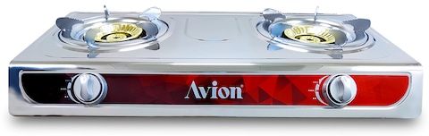 Avion Double Burner Gas Stove, Durablecast Iron Burner, Auto Ignition, Energy Efficient Burners, Stainless Steel Body, Heat Resistant Electroplate Pan Support, Low Gas Consumption, Ags25Ep