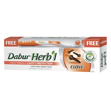 Dabur Herbal Cavity Protection Clove Toothpaste With Toothbrush White 150g