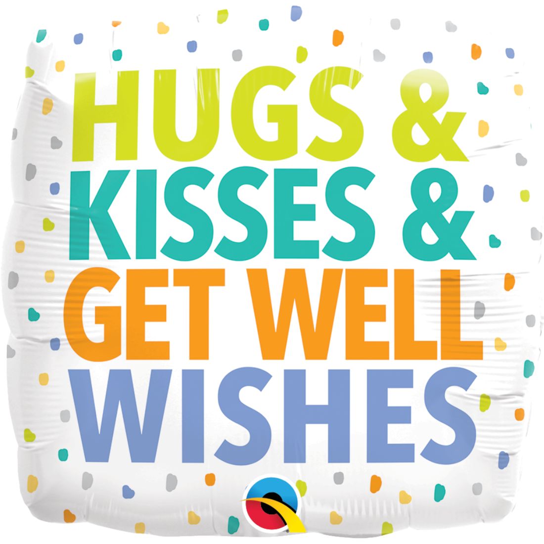 Qualatex Square Hugs Kisses Get Well Wishes Foil Balloon- 18 Inch Size- Multicolor