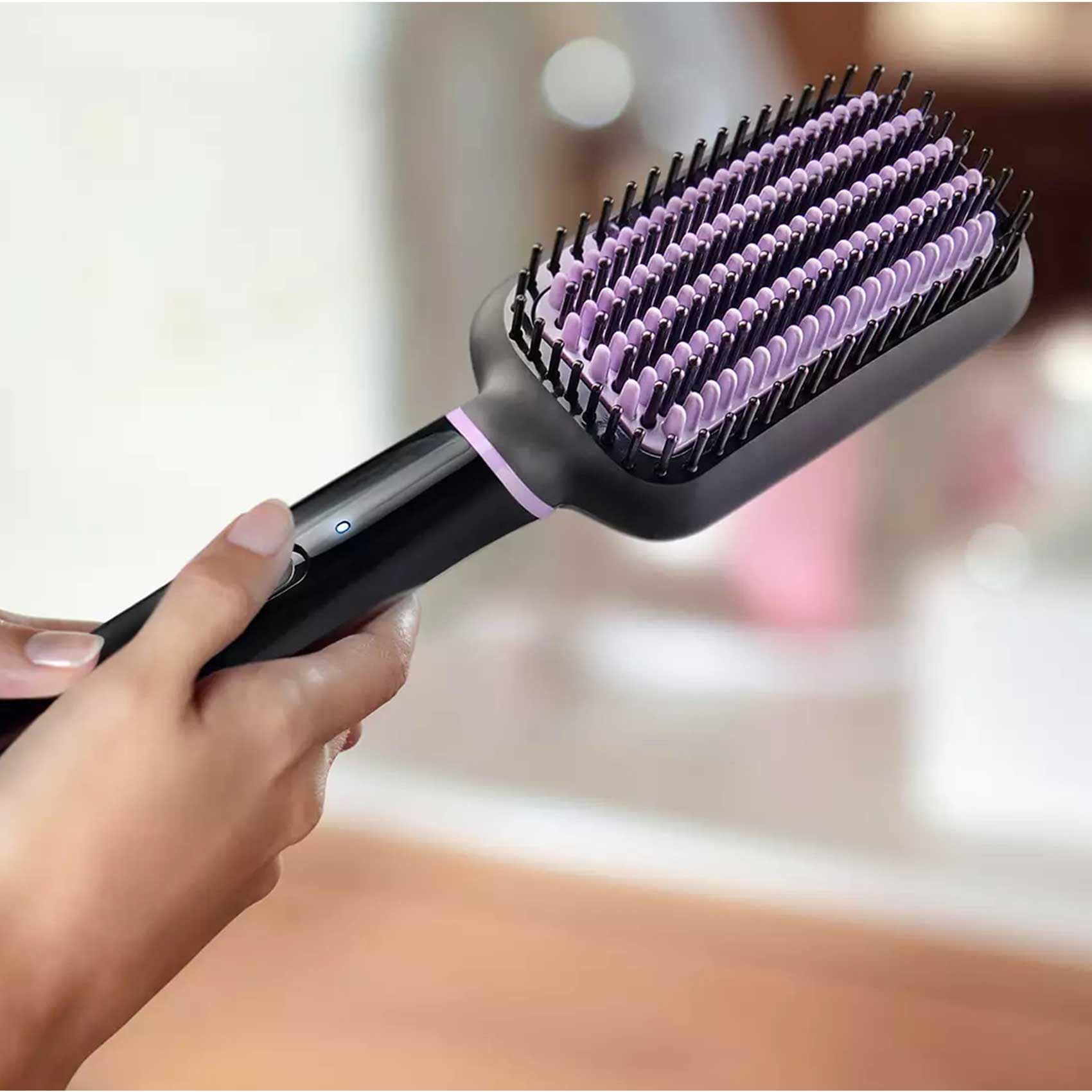 Buy Philips Heated Straightening Brush Tourmaline Ceramic Coating 2 temperature settings 3 Pin BHH880 03 Black Purple Online Carrefour KSA