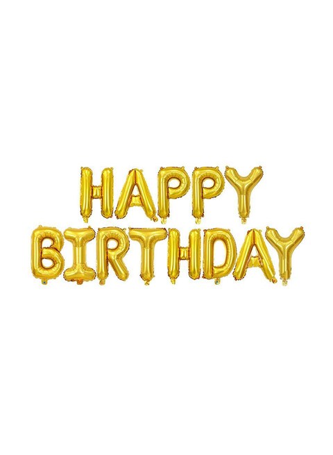 Party Time 13-Piece 16inch Gold Letter Happy Birthday Decorative Foil Balloon Set