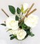 Floral Arrangement White Flowers Green Leaves Bamboo Sticks Grass Base 50cm