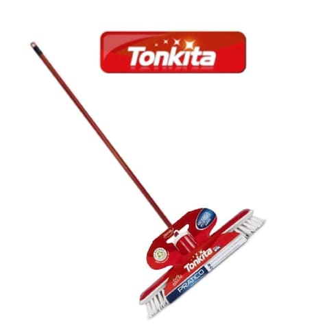 Tonkita Push Broom With Stick And Cloth Brush Red