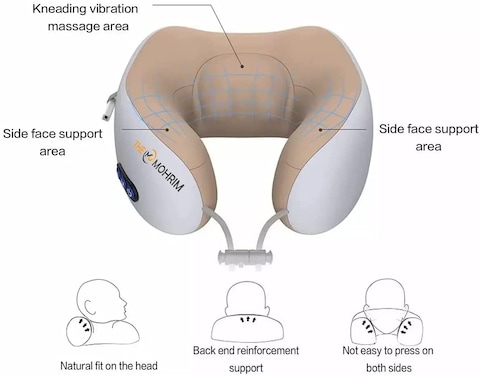 The Mohrim Electric U Shaped Massage Pillow With Memory Foam Core For Neck Stiff &amp; Sore Relief For Home Office Travel