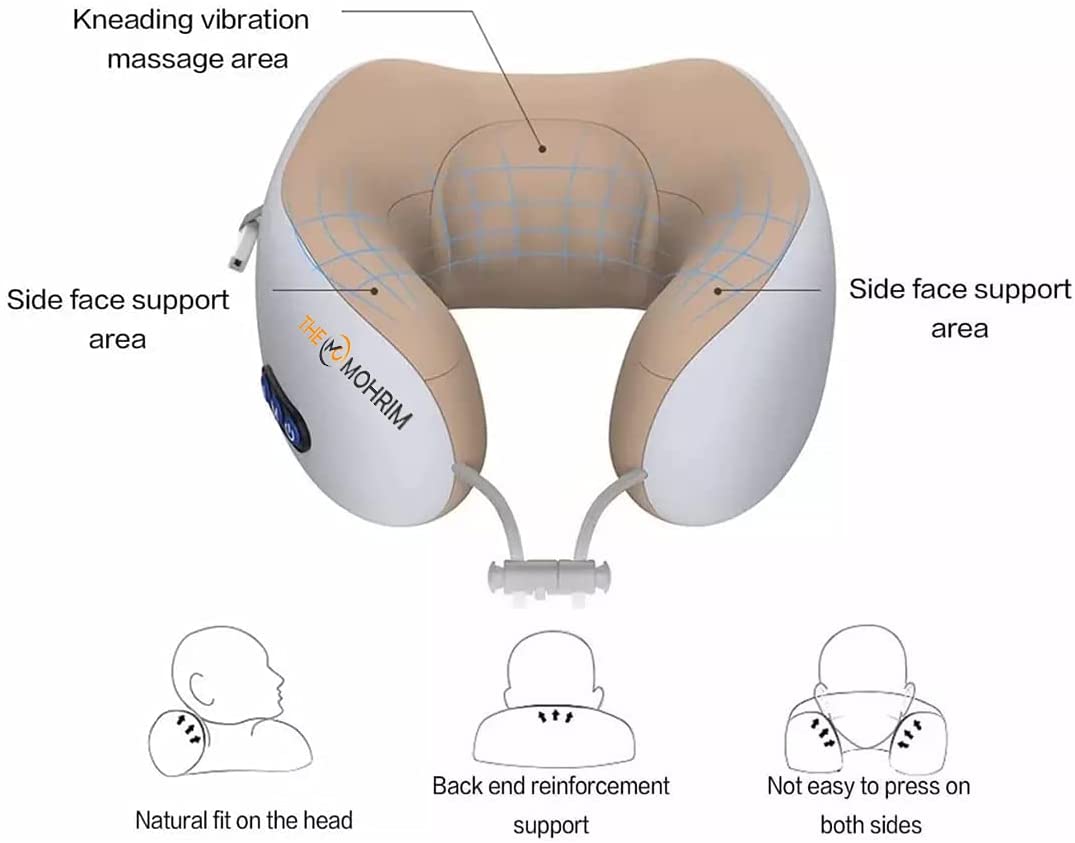 The Mohrim Electric U Shaped Massage Pillow With Memory Foam Core For Neck Stiff &amp; Sore Relief For Home Office Travel