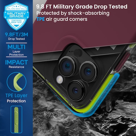 Remson Mag-X Magnetic Hybrid Protective Silicone Case Military Grade Protection For iPhone 13 Pro Max (Maroon)