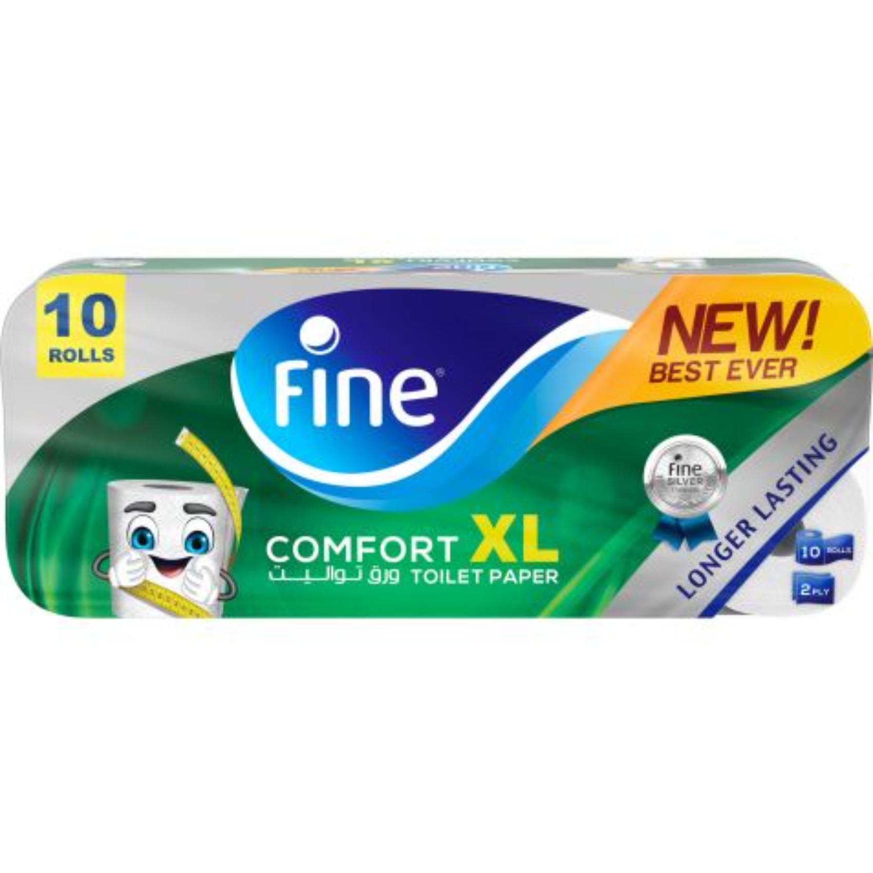 Fine Comfort Xl Toilet Tissue Roll 250 Sheets X 2 Ply Bundle 10 Rolls