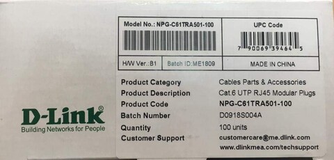 D-Link Cat 6 RJ 45 Cable Connector - Pack Of 100 Pieces