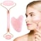 Doreen Jade Roller and Gua Sha Set - 100% Original Rose Quartz Face Roller and Gua Sha Set - Noiseless Pink Jade Roller and Gua Sha Facial Tools - Jade Roller Rose Gold for Face Lifting and Depuffing
