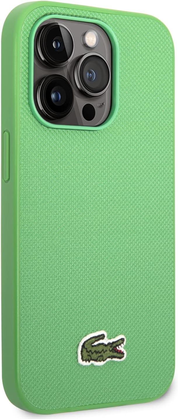 CG Mobile Lacoste Hard Case Iconic Petit Pique PU Woven Logo Estragon Compatible With iPhone 14 Pro Max, Lightweight, Anti-Fall, Classy, Bumper Protection, Full Protection, Classic - (Green)