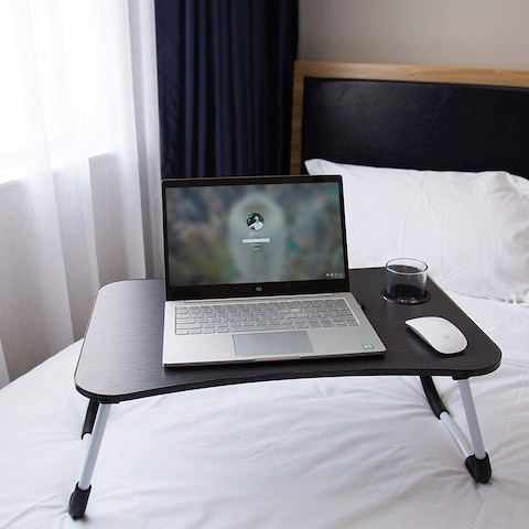 LINGWEI Foldable Laptop Table Bed Table Bed Tray  Laptop Desk Reading Table Stand Portable Lap Desk Notebook Stand Laptop Stand with Ipad and Cup Holder Black