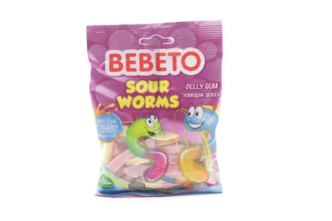 BEETO SOUR WORMS JELLY GUM WITH FRUIT JUICE FLAVORS 80G