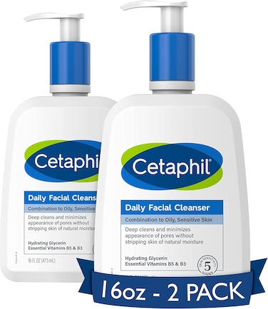 Cetaphil Face Wash By Cetaphil, Daily Facial Cleanser For Combination To Oily Sensitive Skin, 16 Ounce Pack Of 2, Gentle Foaming Deep Clean Without Stripping