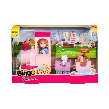 دمية كوكي مع حيوانات وقطار من بينجو، 4 قطع - متعددة الالوان