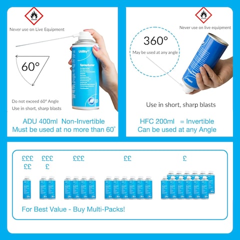 AF Utility Sprayduster/Air Duster Compressed Air Can Blower Spray - HFC Free - for Office PC, Laptop keyboard cleaner dust remover PS5 &amp; xbox fans etc. - 6 x 400ml Pack, ADU400UT