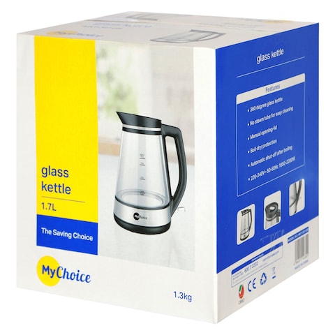 MyChoice Glass Kettle MKT-301GB Black And Silver 1.7L
