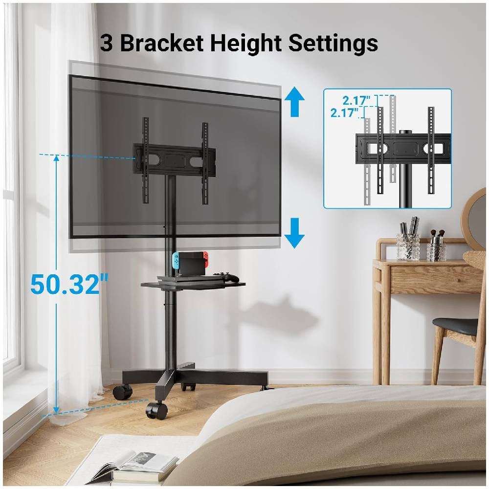 Mobile TV Stand For 32-70 Inch LCD LED Flat/Curved Panel Screen TVs, Tilt TV Cart Holds up to 88Lbs Portable TV Stand With Laptop Shelf Rolling Floor TV Stand Max VESA 400x400mm