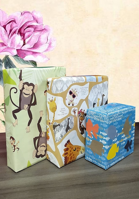 eVincE Assorted Designs Gift Wrapping Paper With Facts 3 Animal Prints 6 Wraps