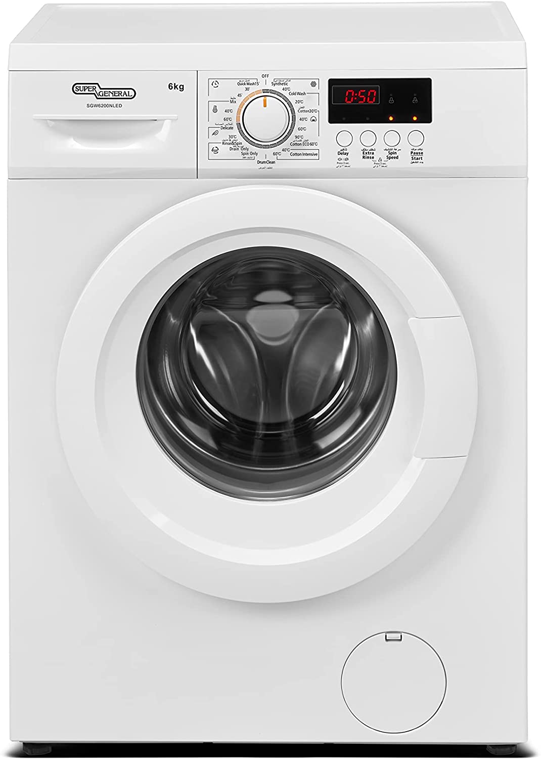 Super General 6kg Front Load Washing Machine, SGW6200NLED, White (1000 RPM, 23 Programs)