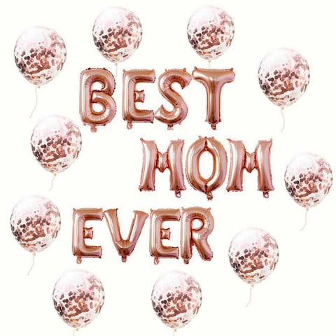 Party Time 21-Pieces Rose Gold Best Mom Ever Mother&#39;s Day Balloon Decoration - Party Decoration Supplies 12&quot; Rose Gold Confetti Balloon and 16&quot; Foil Balloon Set